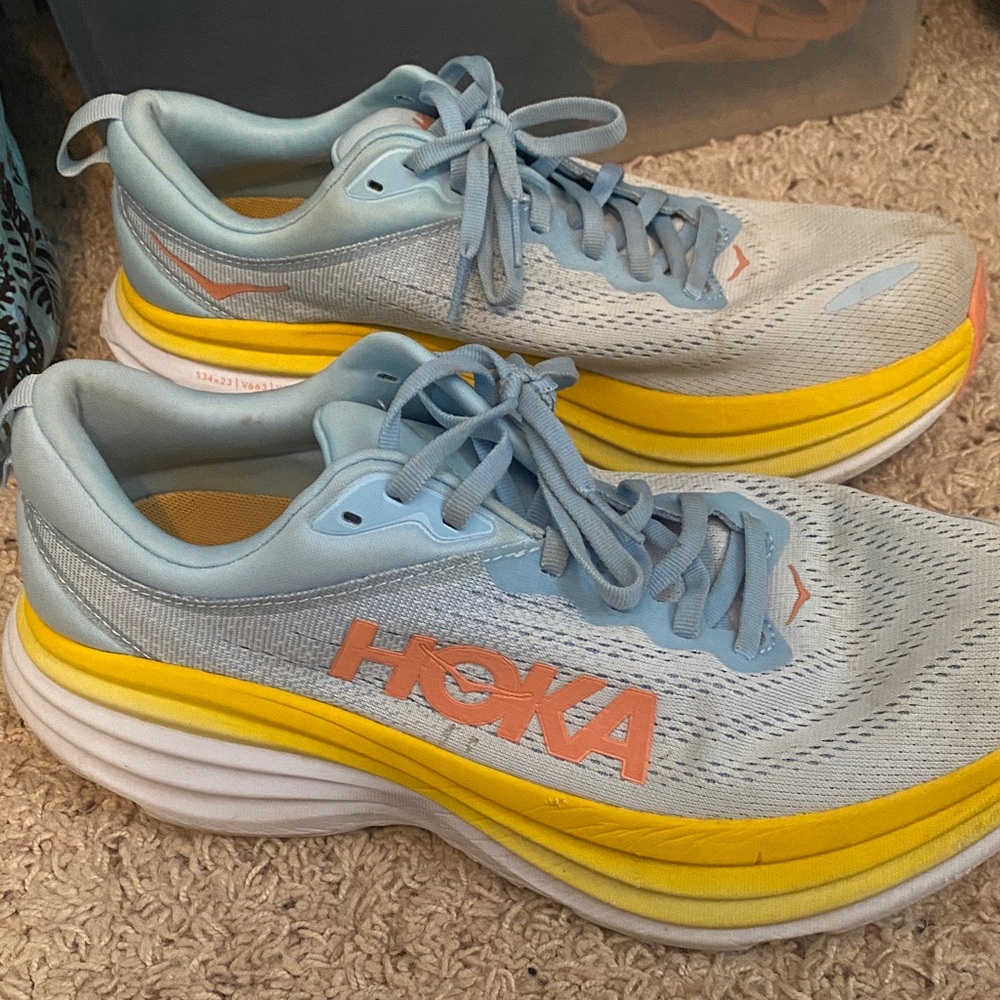 Hoka Bondi 6 Sky Blue and Sunburst Yellow Sneakers